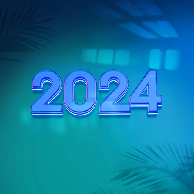 a tropical themed, neon blue, new year's resolution design