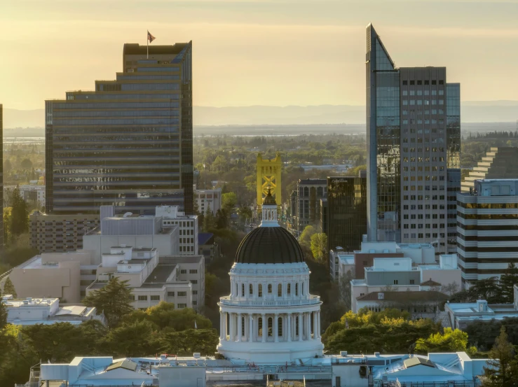 an aerial s of some buildings in a city