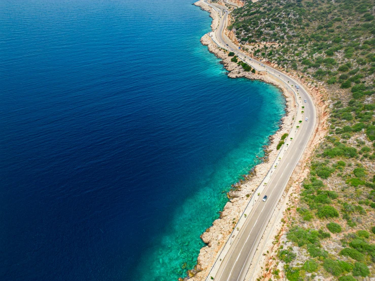 an aerial s of an old roadway on the sea