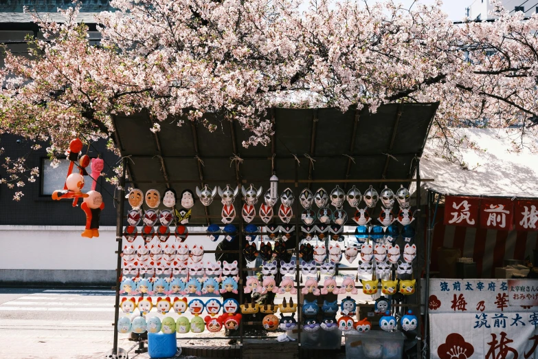 a display in front of a flower store with many items