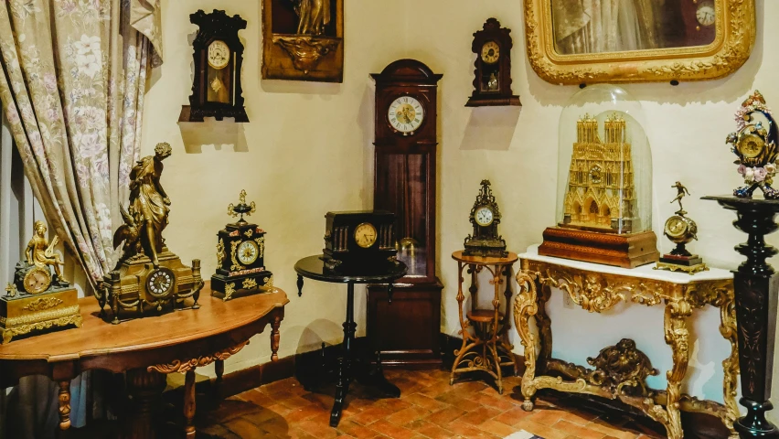 an old fashioned looking antique room with ornate wooden furniture