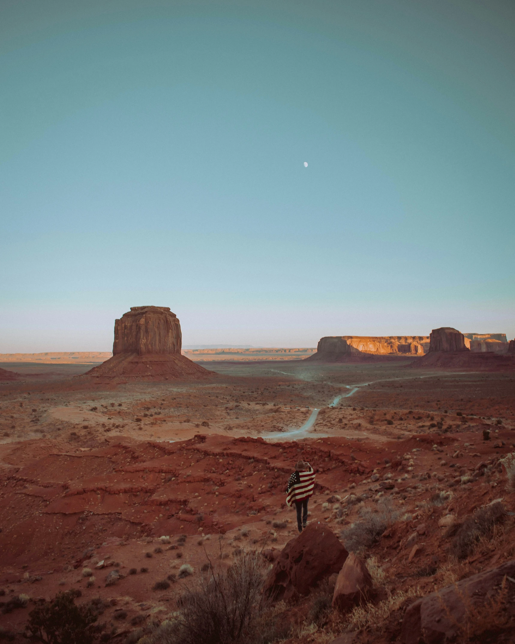 a man stands in the desert looking into the distance