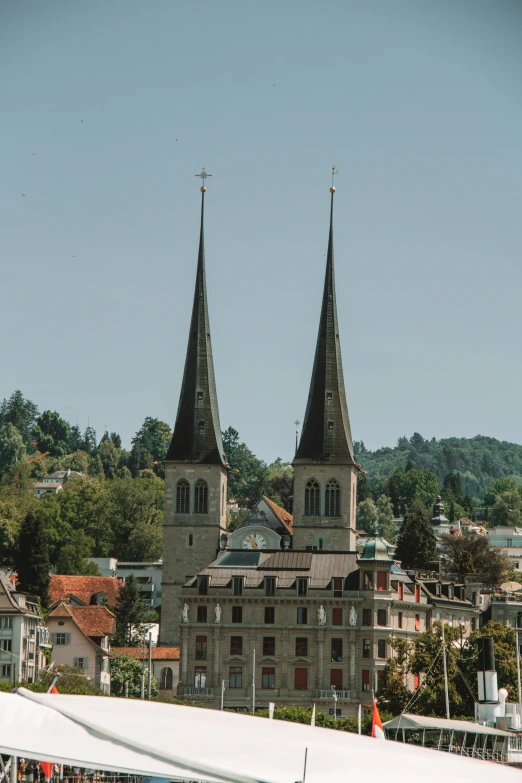 the spires are pointed upward on this church