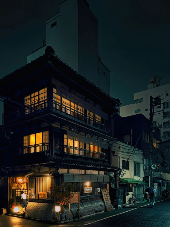 a night scene in an asian style town
