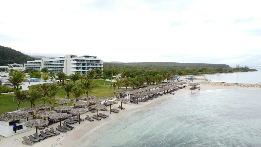 a view of the beach from above