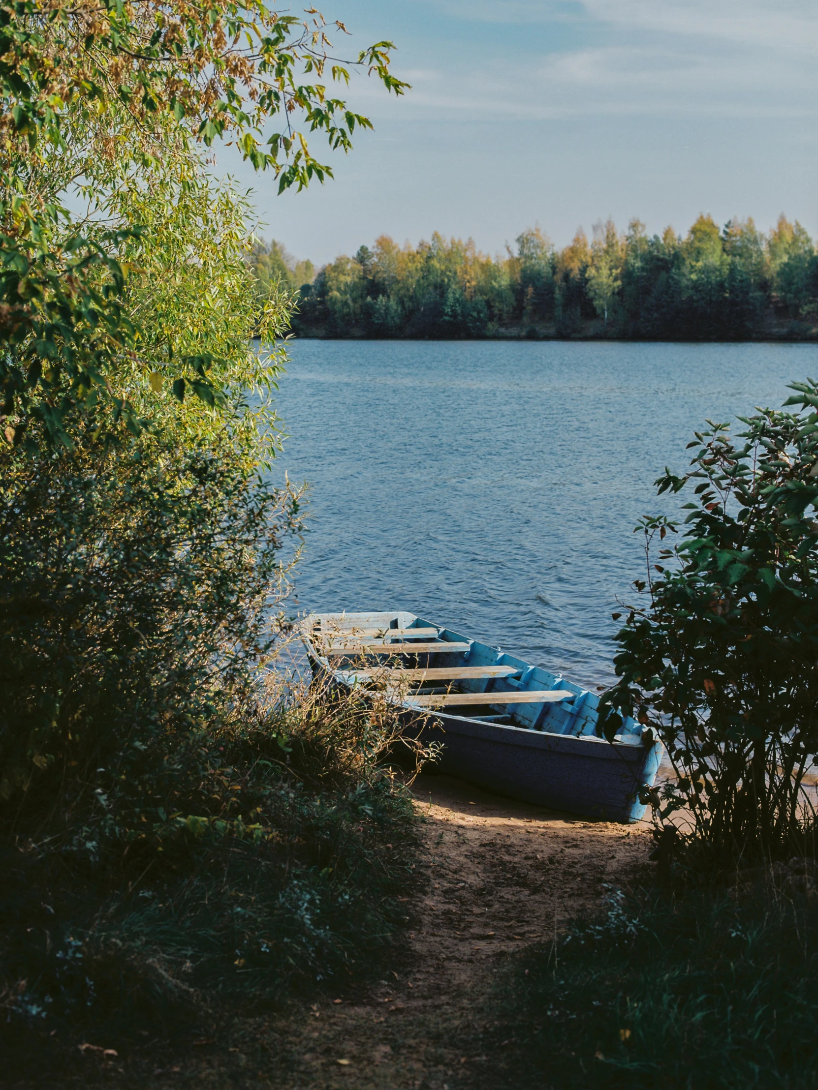 a row of boats on the shore of a lake