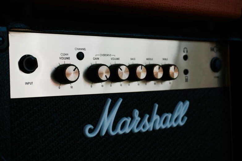 closeup view of the s on the top of a marshall amplifier