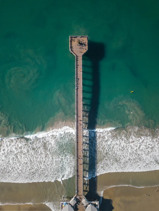 an aerial s of the pier with water behind it