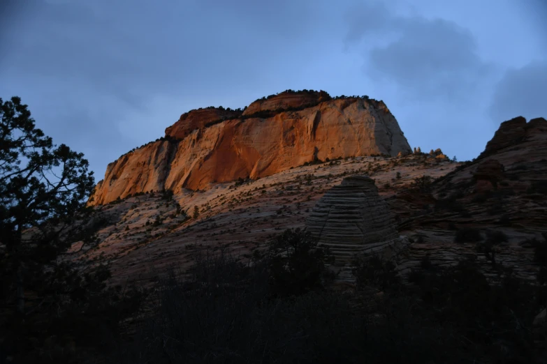 a very tall mountain with trees growing from it