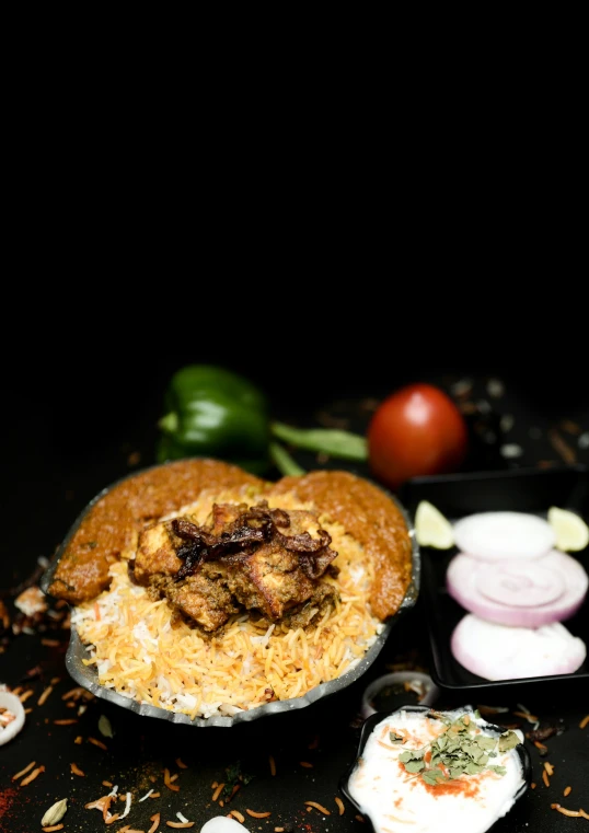 some food is placed on a black surface