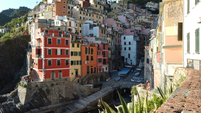 an aerial view of some buildings on the coast