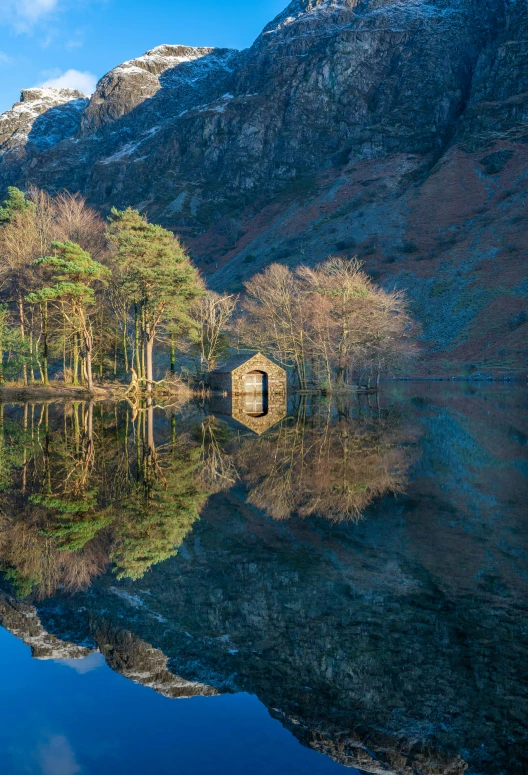 mountains surround the water on a calm day