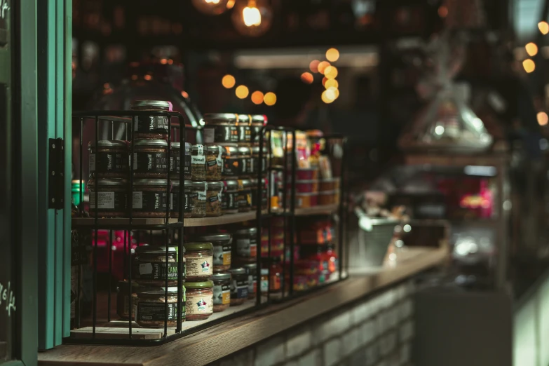 jars and tins lined up on the shelf