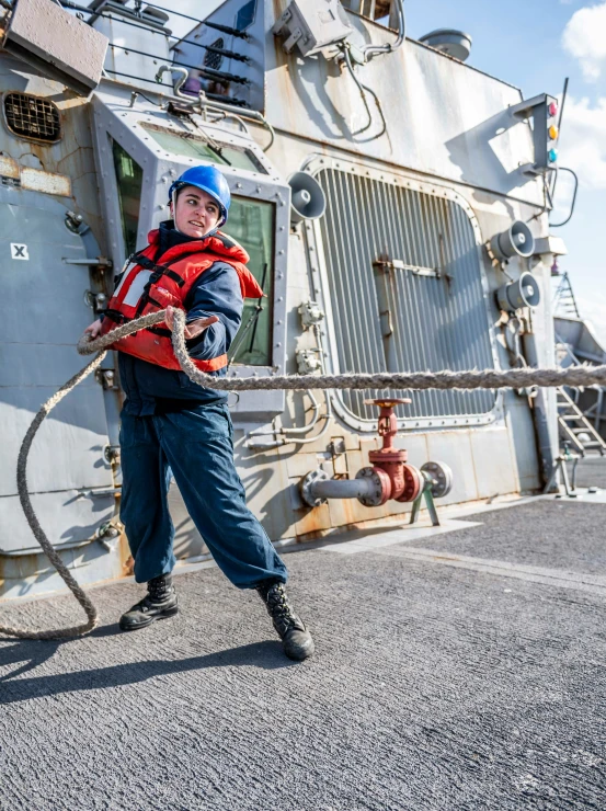 an image of a man that is roped off on a ship