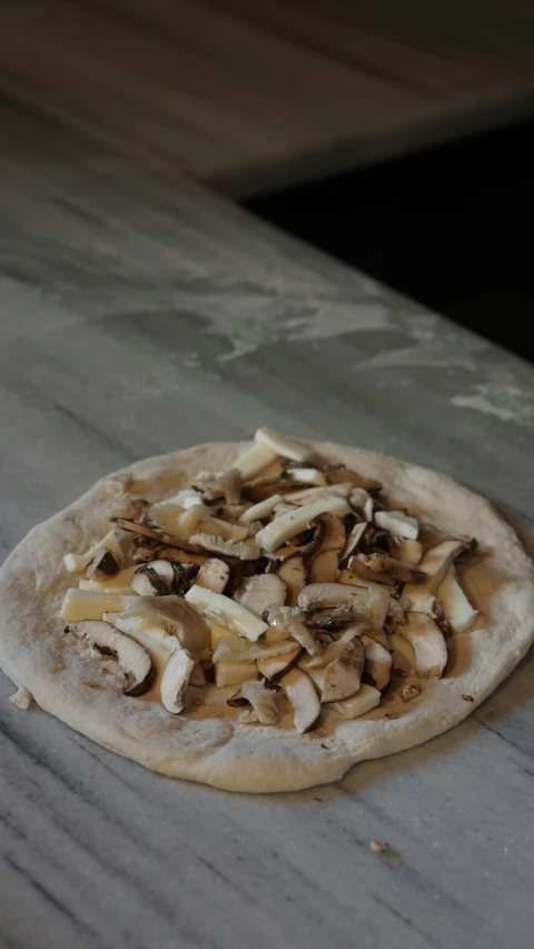 a whole pizza that has mushroom on it