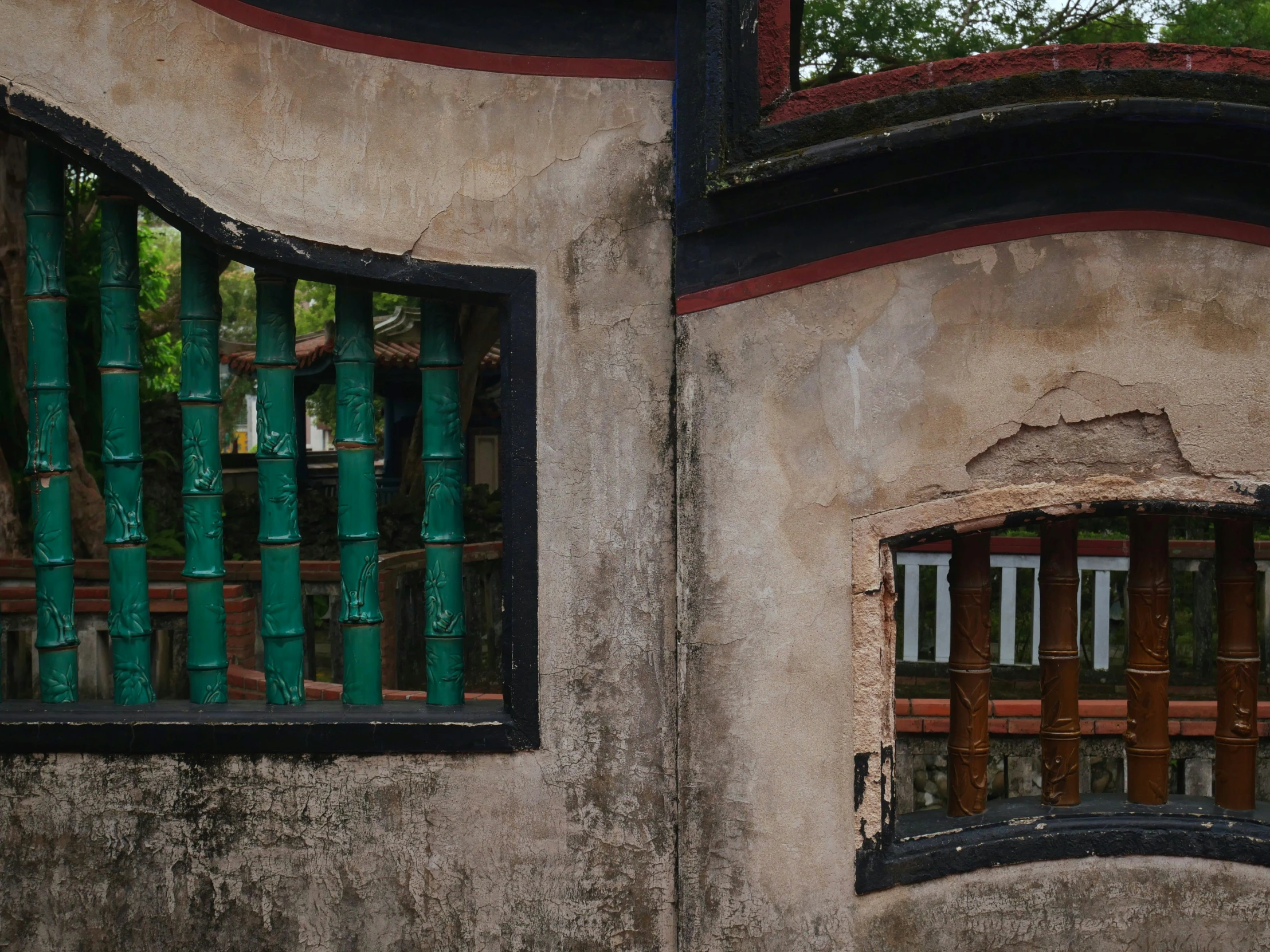 the windows are set into the side of this building