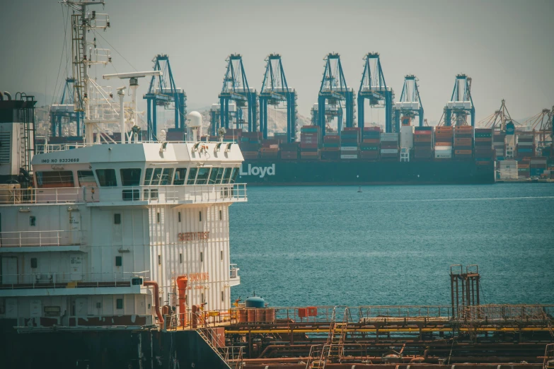 the large ships are docked at the port