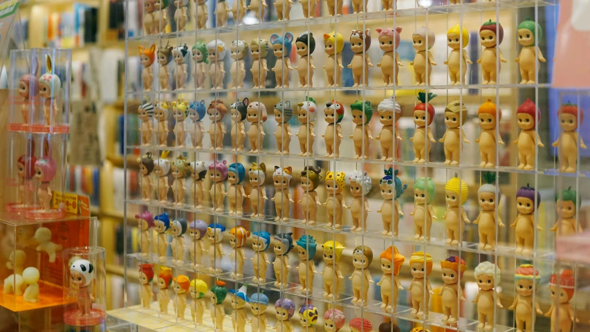 a display of lots of different doll heads