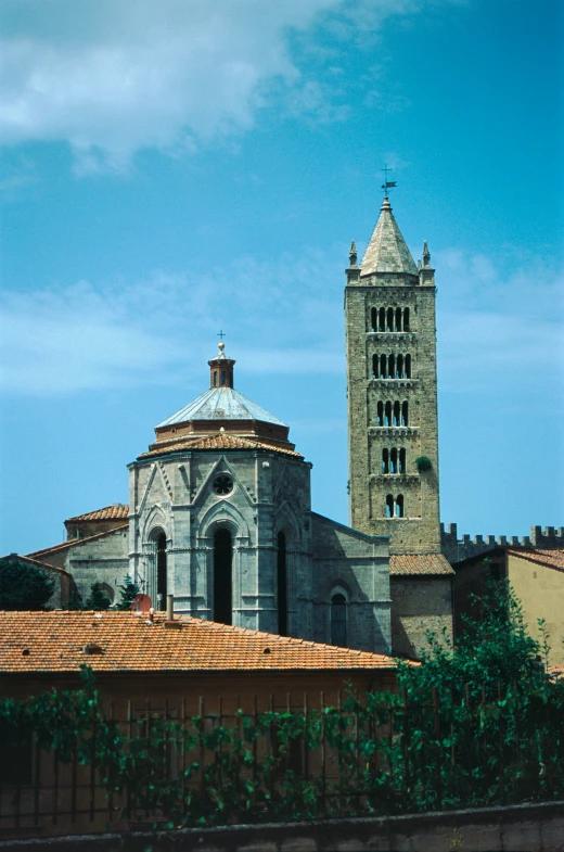 the large church has two steeple and a tall tower