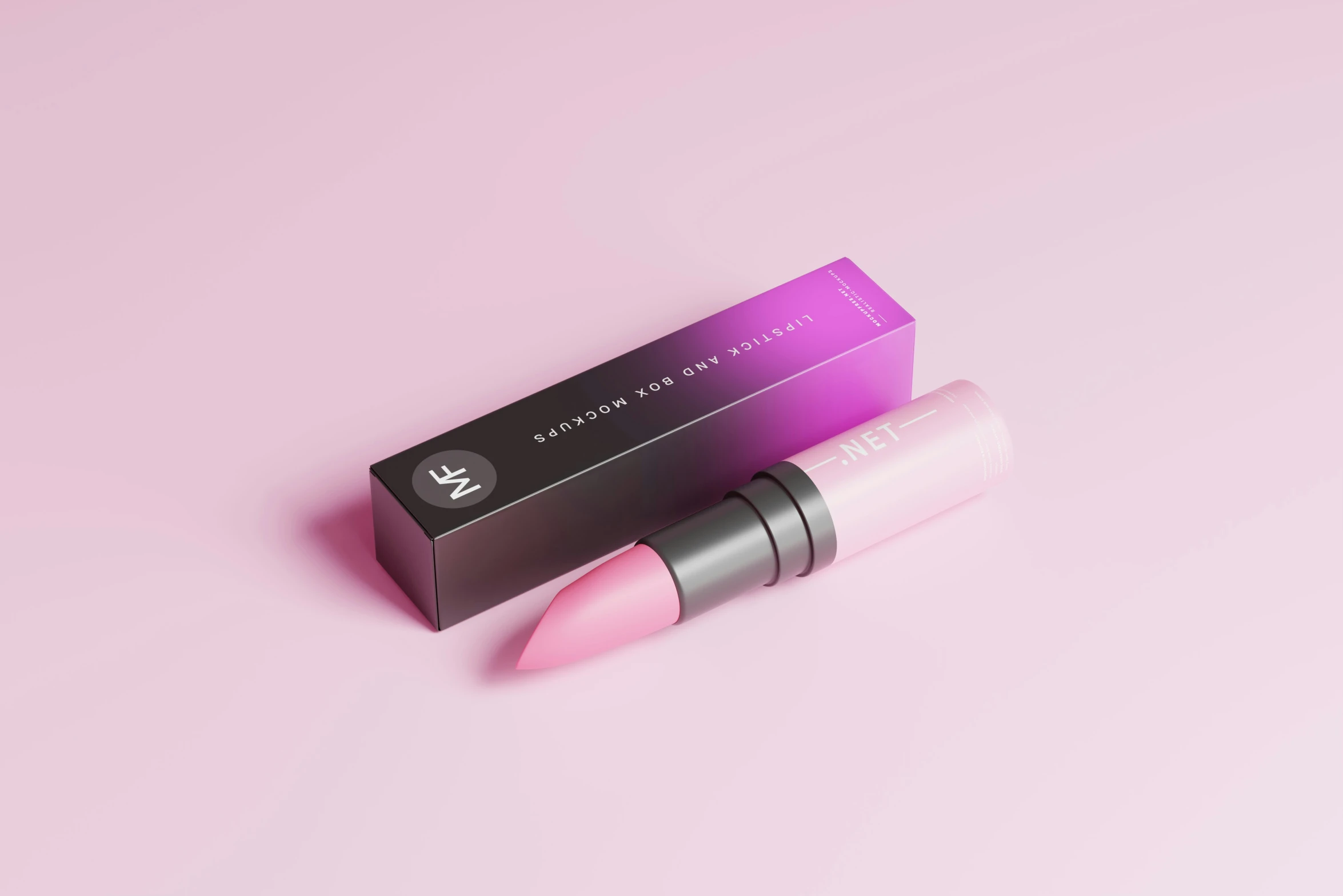 a lipstick on a pink background with one pink lipstick tube