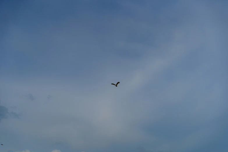 an airplane flying in the blue sky in front of some trees