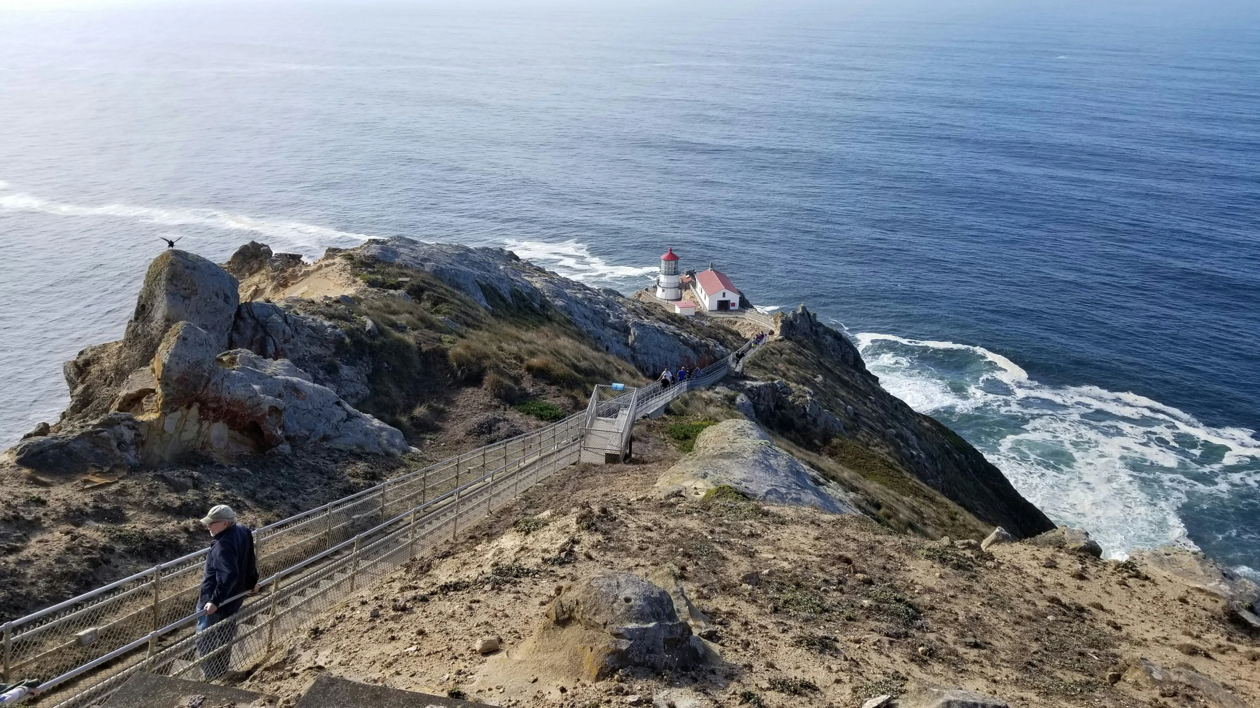 people walking over a rope line to the ocean