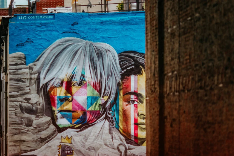 this is an artistic mural with two different faces