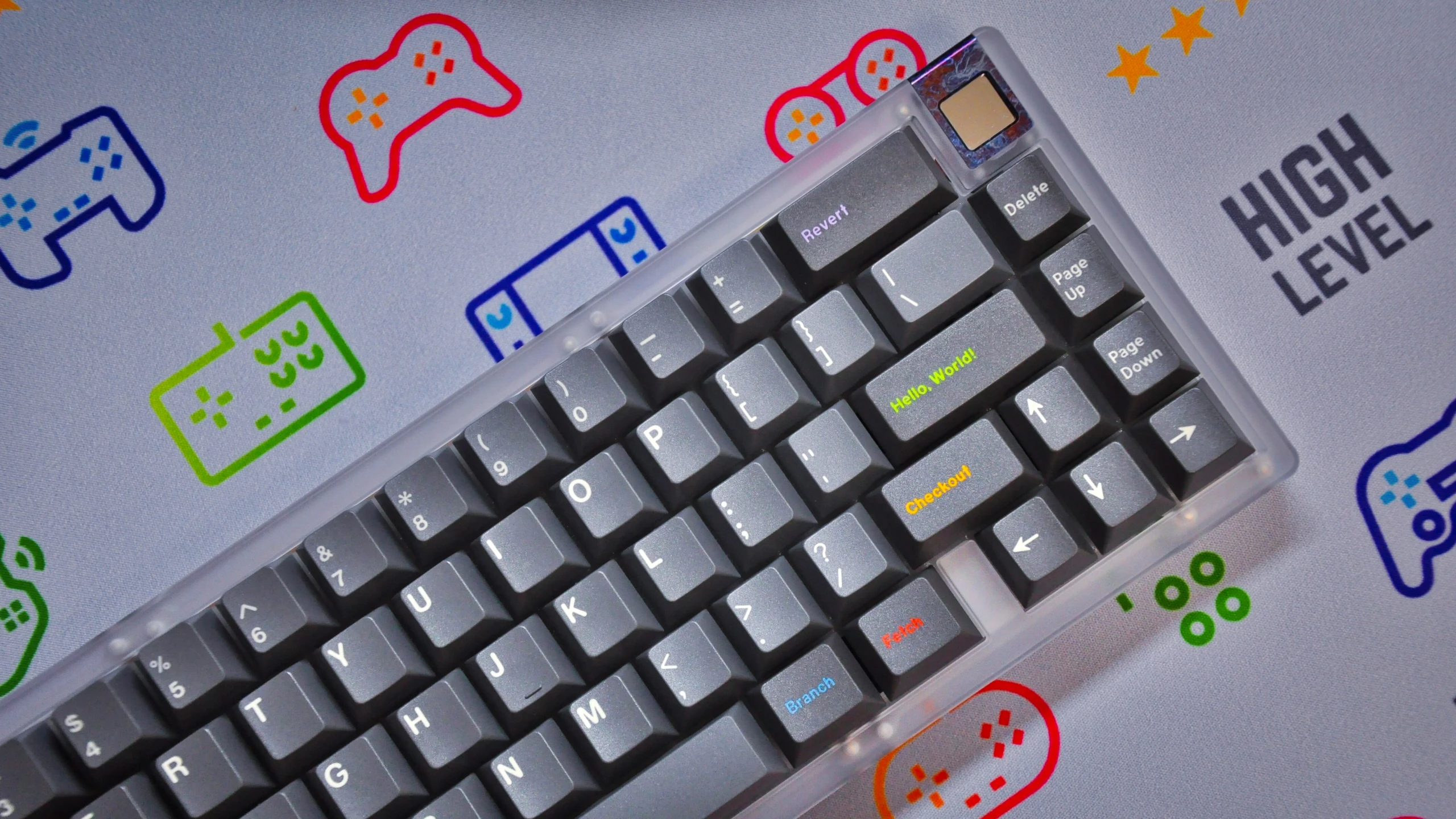 a computer keyboard that has some stickers on it