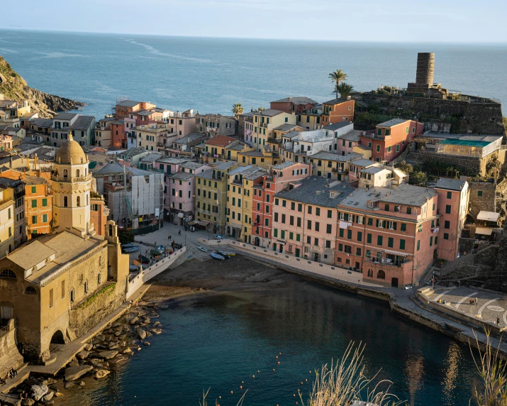 small port town sits on the shore of a large body of water