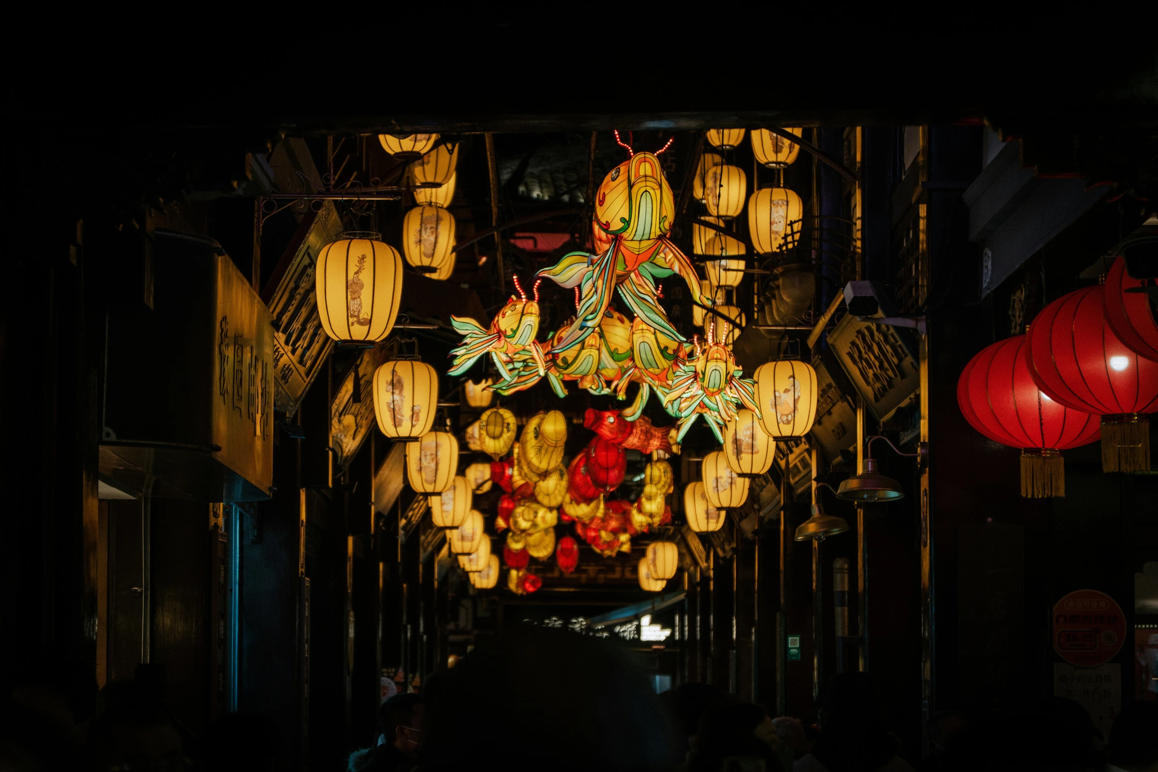 a large lantern display in the middle of a building