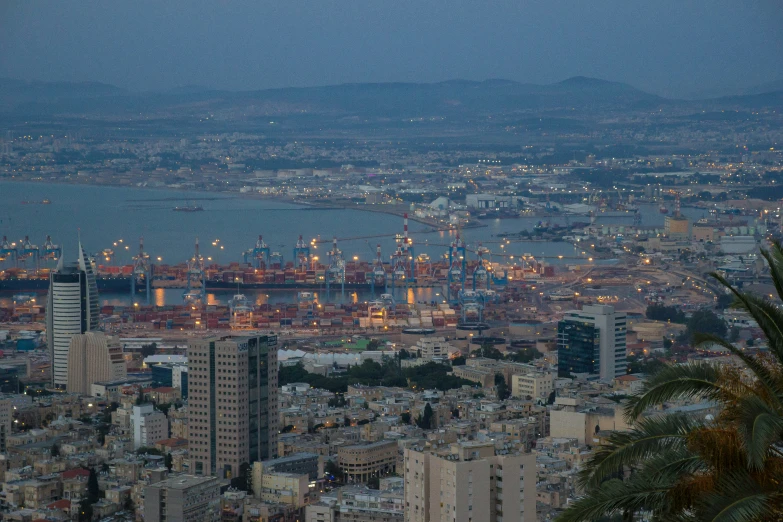 the city lights shine brightly in the background, as seen from an overview point