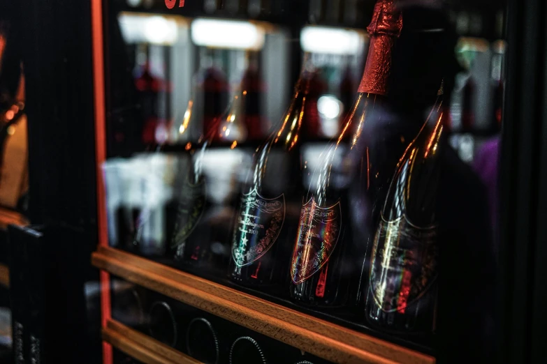 several bottles are sitting on display in a store