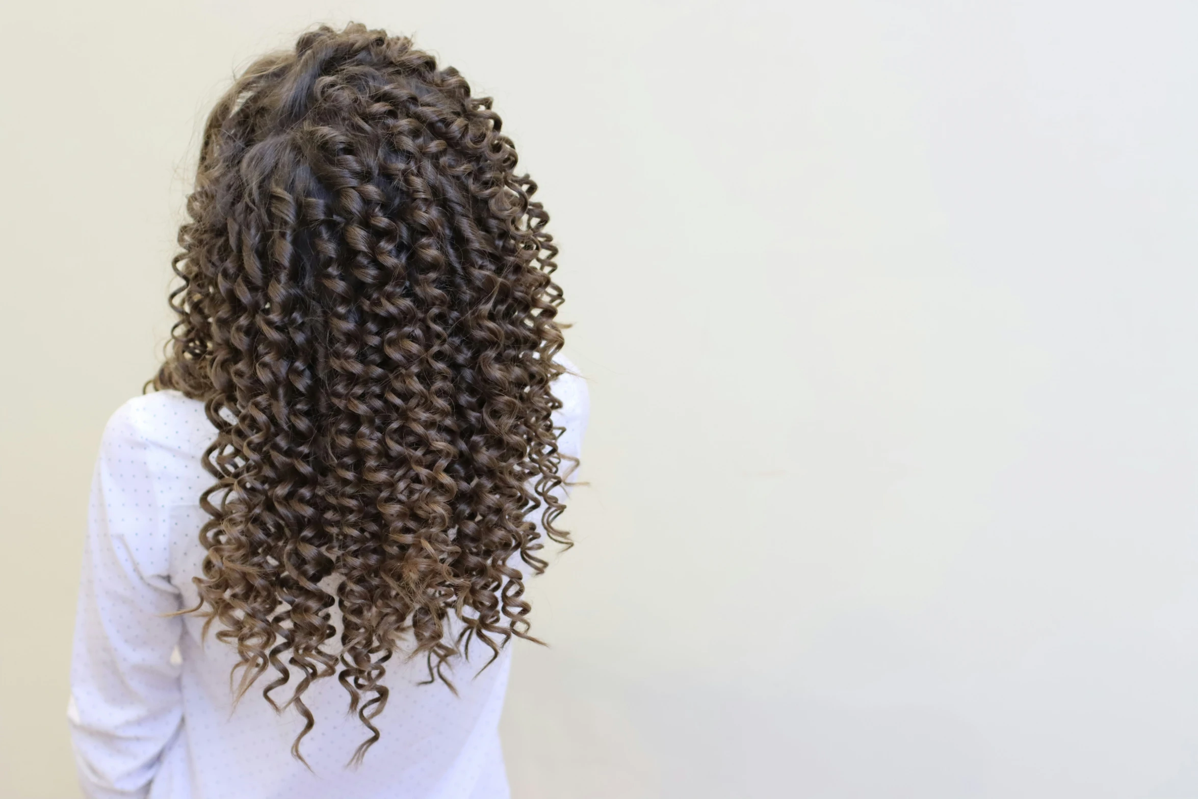 the back of a person's head with curly hair