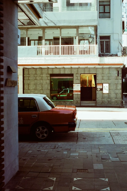 a car is parked on the side of the road