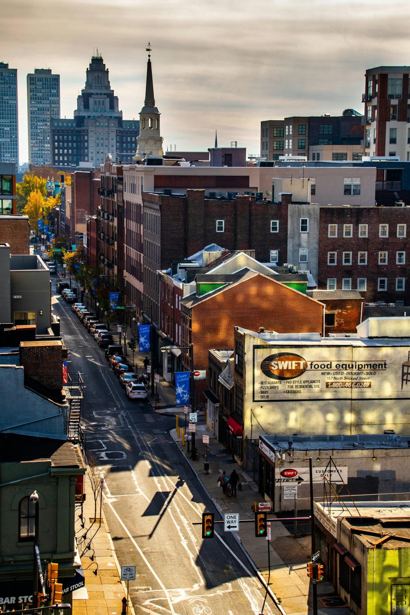 an overhead view of a street in a city