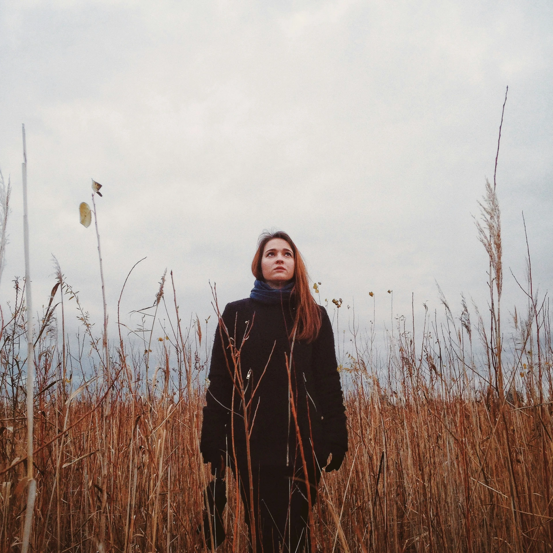 a person standing in a field of tall grass