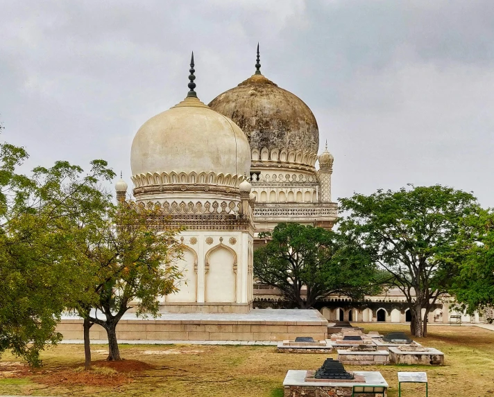 an ornate white building surrounded by trees