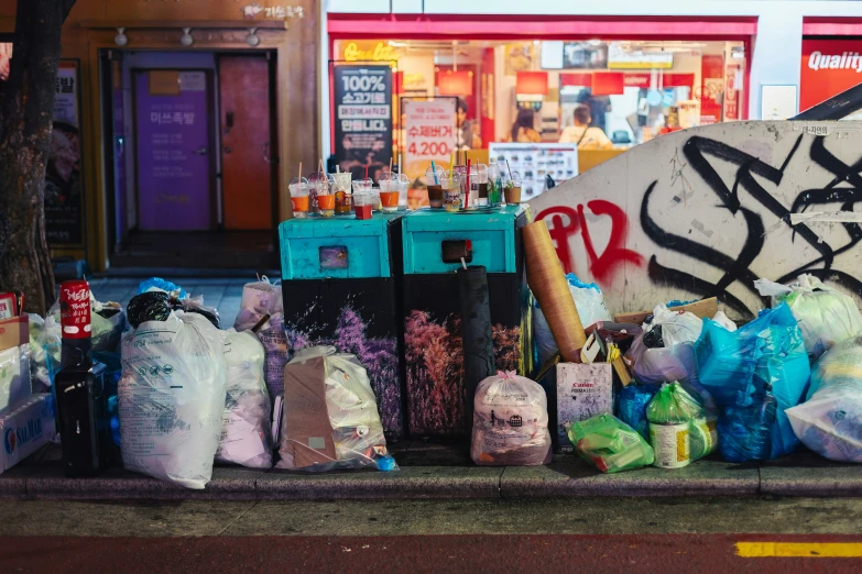 there is some bags next to the street