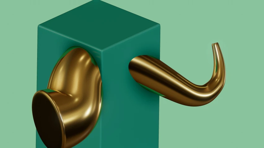 a green box with a gold curved handle