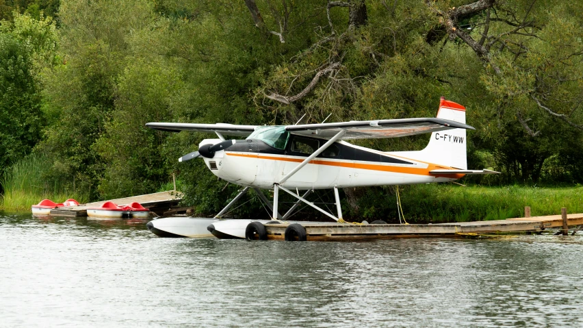 there is a small airplane in the water