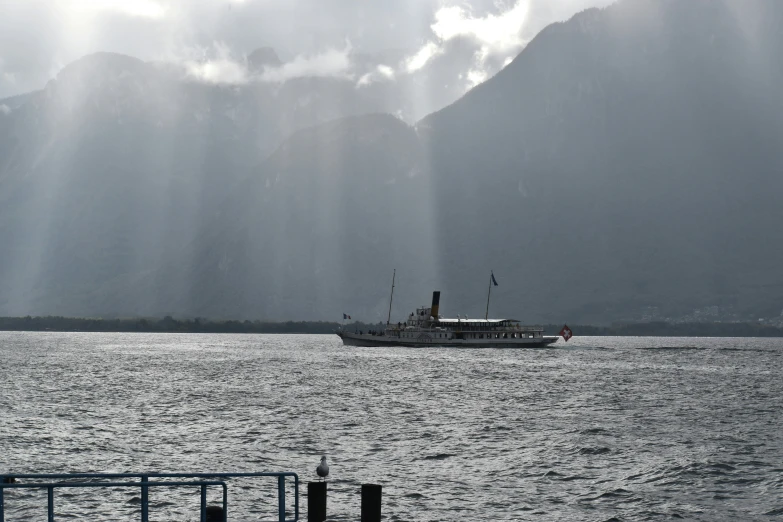 a large boat floating on top of a large body of water