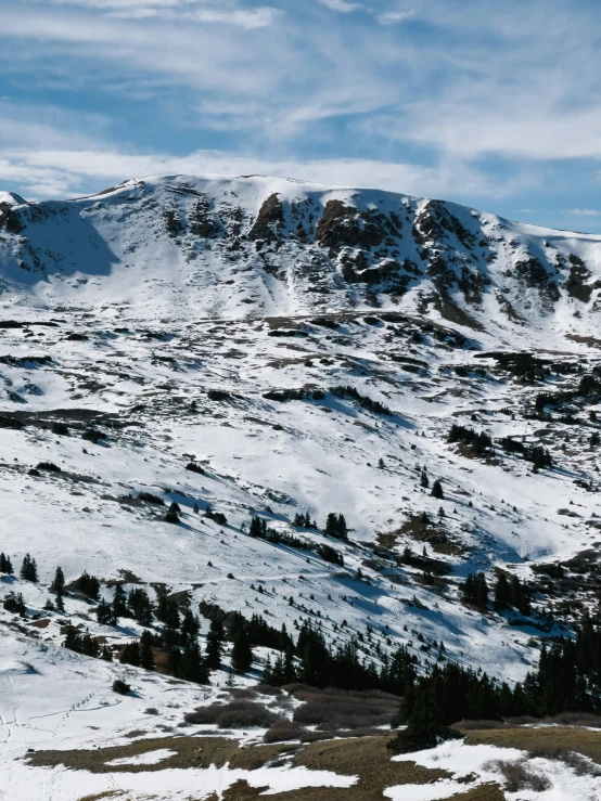 snow covered mountains and the sky with white clouds