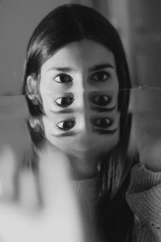 woman with eyes covered in fake rubber ring