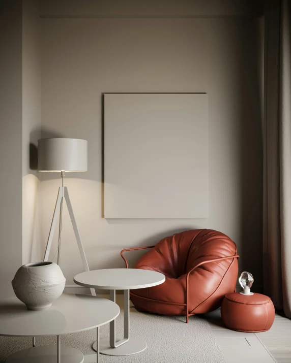 a couch with leather cushions and white table