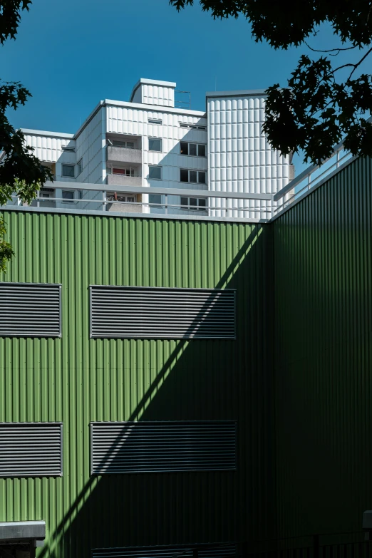 an outside view of some buildings and stairs