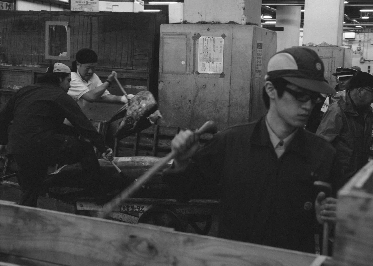 workers in the factory making wood crates