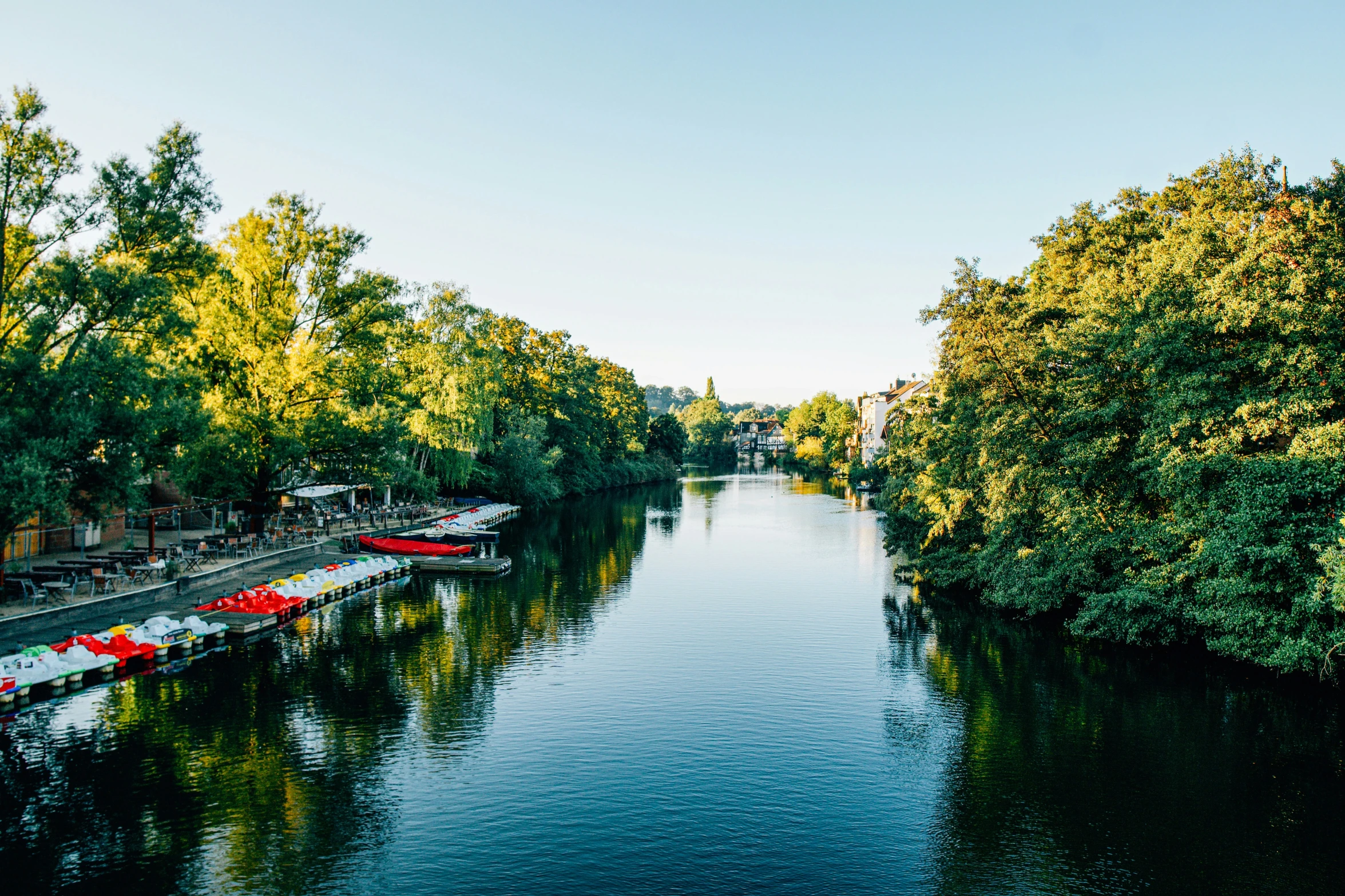 a view of the river and trees on either side