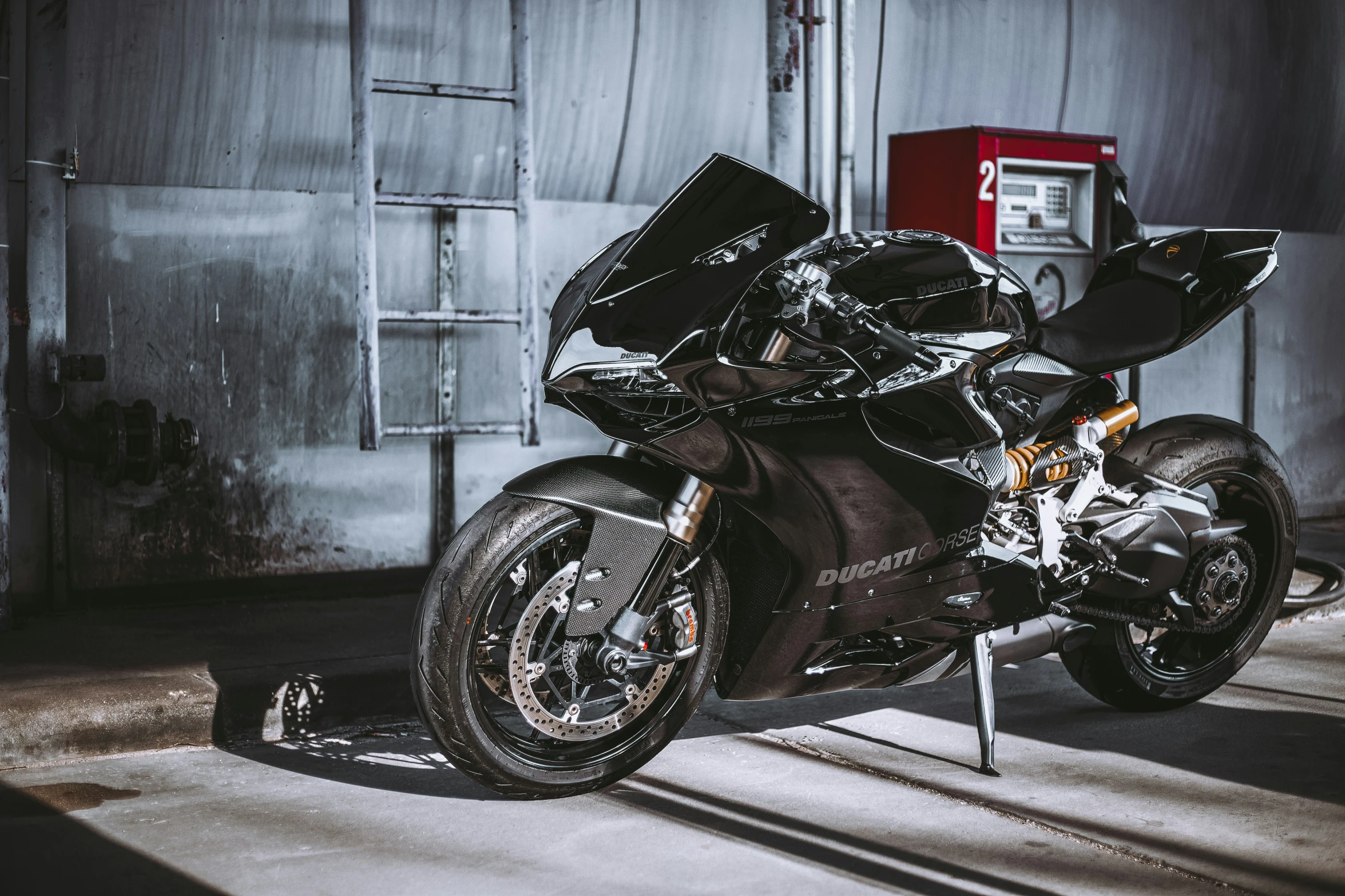 a motorcycle parked in front of a building