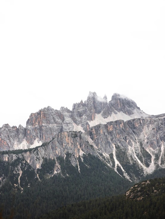 snow capped mountains under a cloudy sky covered with trees