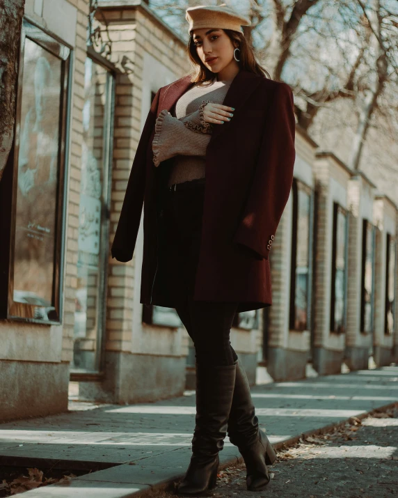 an elegant woman in the winter on the street